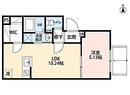 オプション弥生町 1LDKの間取図画像
