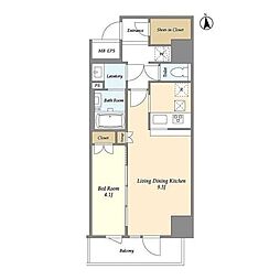 ラドゥセール東神田 1LDKの間取図画像