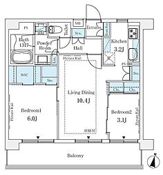 パルティール赤坂 2LDKの間取図画像