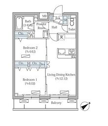 ロヴィーネ目黒東山 2LDKの間取図画像