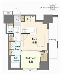 SUNWOODFLATS神田神保町 1LDKの間取図画像
