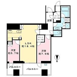 三田ガーデンヒルズE棟 2LDKの間取図画像