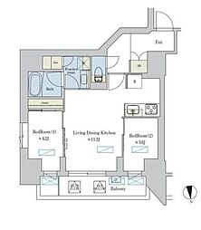 ブリリアイスト浅草 2LDKの間取図画像