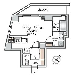 セントラルクリブ六本木2 ワンルームの間取図画像
