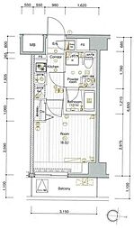 PREMIUMCUBEGNISHIOI 1Kの間取図画像