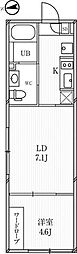 ルクレ高田馬場 2Kの間取図画像