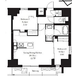 フレンシア御徒町 2LDKの間取図画像