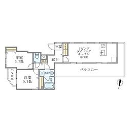 グランデュオ駒沢6 2LDKの間取図画像