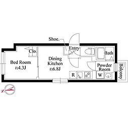 世田谷区玉川台2丁目マンション 1DKの間取図画像