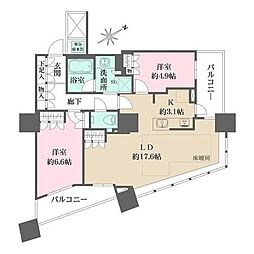 ザ・パークハウス西新宿タワー60 2LDKの間取図画像