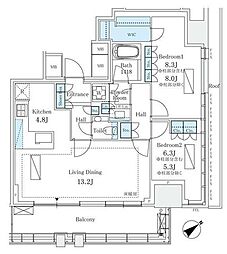 プラウドタワー渋谷 2LDKの間取図画像