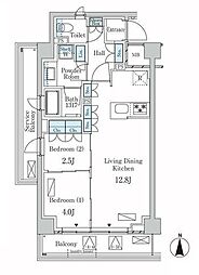 ラティエラ武蔵小杉 2LDKの間取図画像