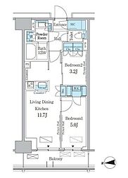 パークアクシス新宿百人町 2LDKの間取図画像
