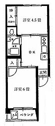 新井薬師ローヤルコーポ 2DKの間取図画像