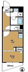 プレセダンヒルズ中野坂上 1DKの間取図画像