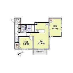 アエルビーレ 2LDKの間取図画像
