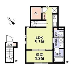 WoodCrest沼袋Terrace 1LDKの間取図画像