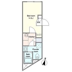 カイラニ桜新町 1Kの間取図画像