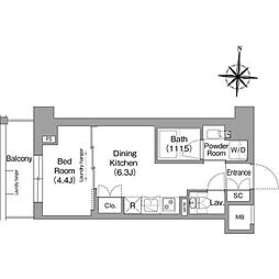 ウエリスアーバン住吉 1DKの間取図画像