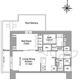 ウエリスアーバン住吉 1LDKの間取図画像