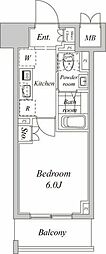 プラウドフラット神楽坂2 1Kの間取図画像