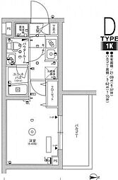 スカイコートヒルズ品川御殿山 1Kの間取図画像