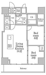 レジディア三軒茶屋3 2LDKの間取図画像