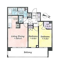 グランドヒルズ三軒茶屋ヒルトップガーデン 2LDKの間取図画像