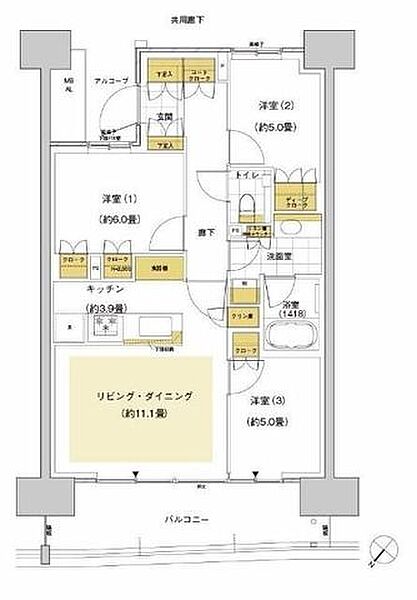 晴海フラッグサンビレッジ B813｜東京都中央区晴海５丁目(賃貸マンション3LDK・8階・72.88㎡)の写真 その2