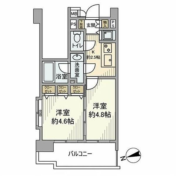 ビューネ渋谷桜丘 405｜東京都渋谷区桜丘町(賃貸マンション2K・4階・30.41㎡)の写真 その2