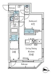 プライムブリス中野富士見町 4階2LDKの間取り