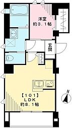 ヴェルデブレッツア等々力 1階1LDKの間取り