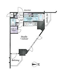 インプレスト目白ヒルズ 5階ワンルームの間取り