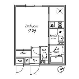 グランデュオ千歳船橋4 2階1Kの間取り