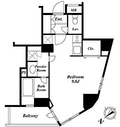 セントラルクリブ六本木 9階ワンルームの間取り