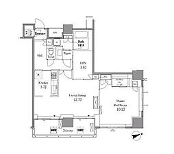 レジディアタワー目黒不動前 1SLDKの間取図画像