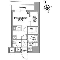 コンフォリア・リヴ八丁堀 1DKの間取図画像