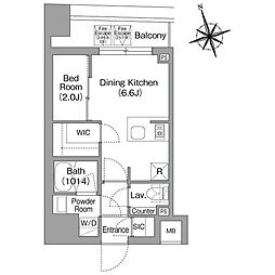 コンフォリア・リヴ八丁堀 1DKの間取図画像