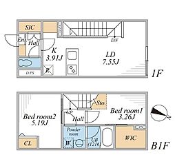 リーガランド桜新町 2LDKの間取図画像