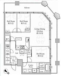 芝浦アイランドケープタワー 3LDKの間取図画像