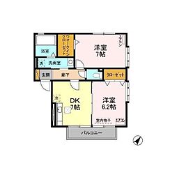 シャルマンＡＢＣＤ 1階2DKの間取り