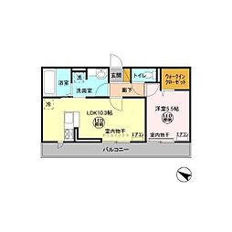 ヴィルヌーブみどりの 1LDKの間取図画像