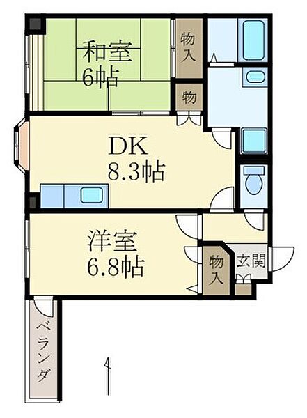 シャンティイ田中町 ｜和歌山県和歌山市田中町5丁目(賃貸マンション2DK・6階・48.60㎡)の写真 その2