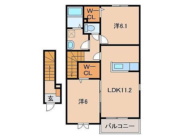 和歌山県和歌山市加納(賃貸アパート2LDK・2階・57.63㎡)の写真 その2