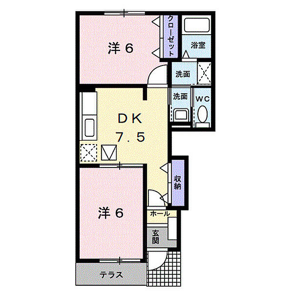 和歌山県和歌山市松江東3丁目(賃貸アパート2DK・1階・44.82㎡)の写真 その2