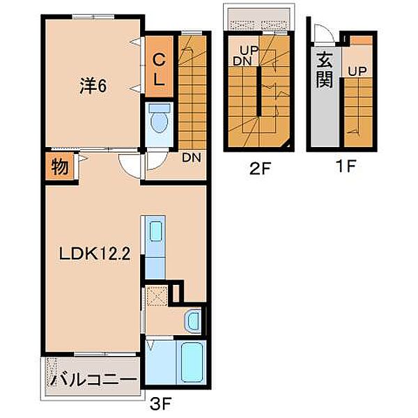 和歌山県和歌山市黒田(賃貸アパート1LDK・3階・52.99㎡)の写真 その2