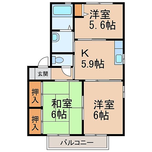 和歌山県和歌山市湊1丁目(賃貸アパート3K・2階・52.14㎡)の写真 その2