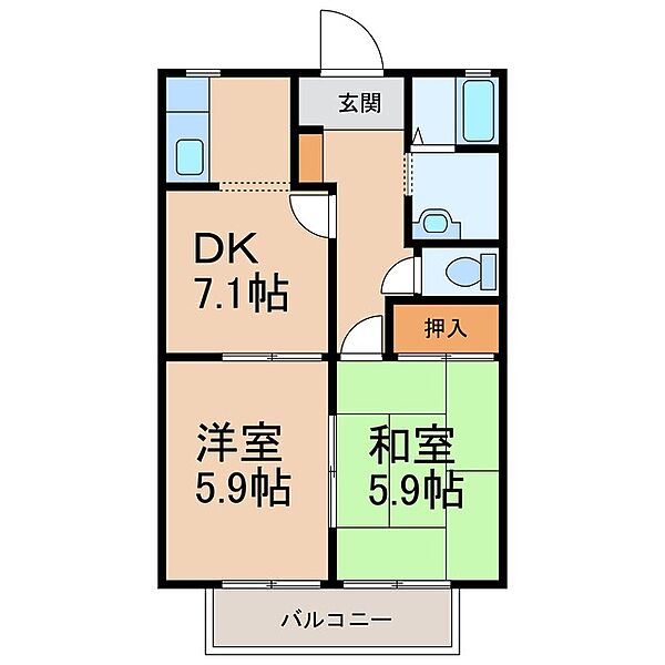 ハイツ萩 ｜和歌山県和歌山市布引(賃貸アパート2DK・2階・44.80㎡)の写真 その2