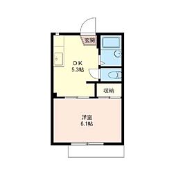 コーポきさらぎ2 1DKの間取図画像