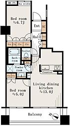 クリオ黄金町弐番館 2LDKの間取図画像